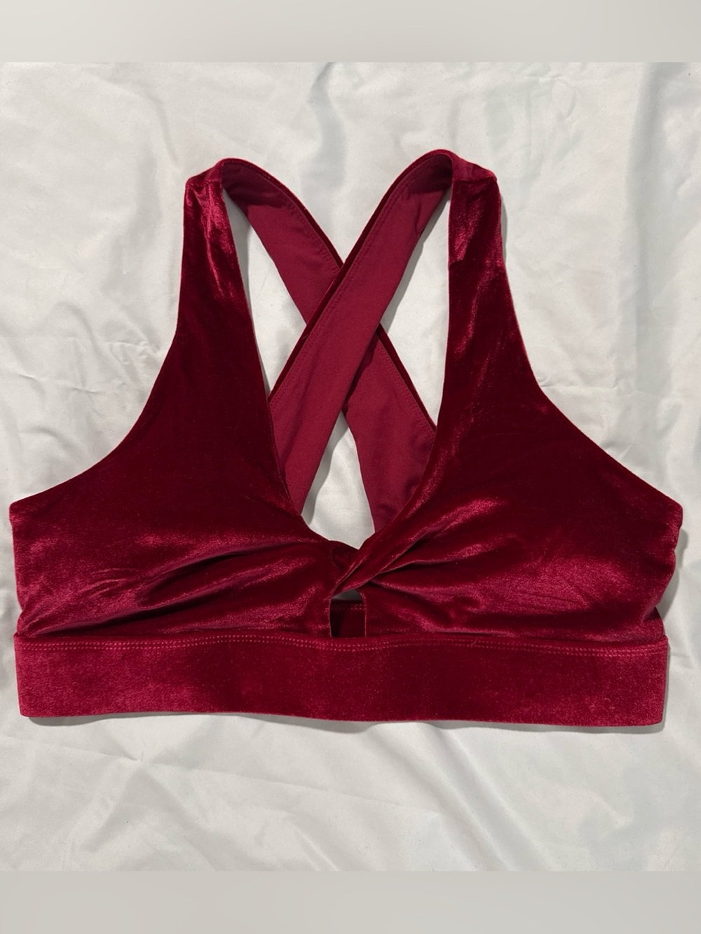 Fabletics Deep Wine Velvet Cross-Back Sports Bra